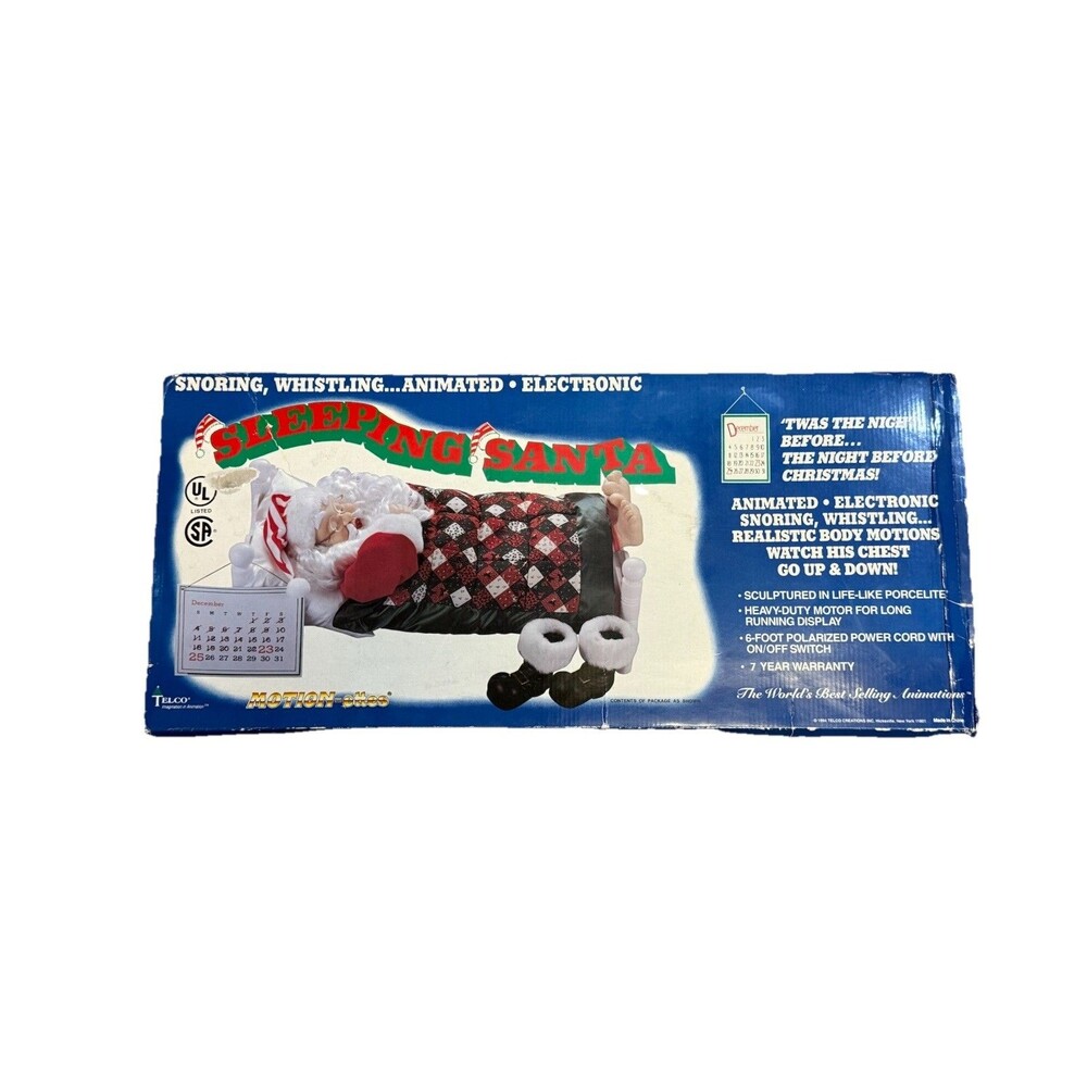 VTG 1995 TELCO 24" Animated Snoring Whistling Sleeping Santa in Bed w/Orig. Box